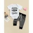 thumbnail image 2 of Canrulo 2pcs Newborn Baby Boys Clothes Letter Printing Short Sleeve Romper Tops Pants Set Gray Black 0-3 Months, 2 of 7