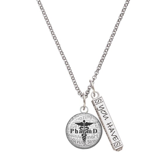 Delight Jewelry Silvertone Domed Black PharmD Silvertone Live the Life You Have Imagined Bar Charm Necklace, 23"