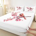 thumbnail image 3 of Manfei Cardinal Bird Twin Sheet Sets,Country Cherry Blossom Twin Fitted Sheet,White Pink Red Flat Sheet For Girl Teens,Breathable Home Decor,3-Piece, 3 of 7