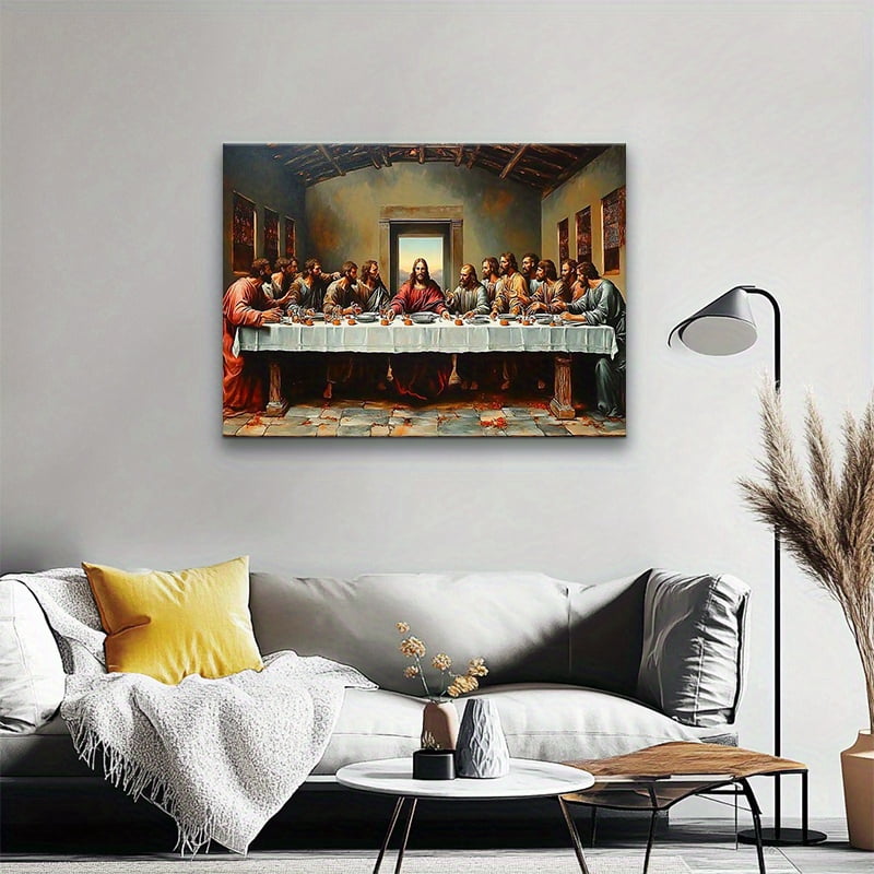 Classic Religious The Last Supper Framed Canvas Art Print - Wood Frame, Horizontal Orientation, Multiple Sizes for Living Room, Dining Room, Church - Holiday Decor for Christmas, Easter,