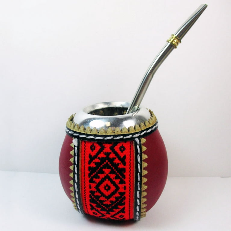 LINED IN LEATHER MATE GOURD WITH STRAW BOMBILLA YERBA TEA KIT DRINK 3259R 