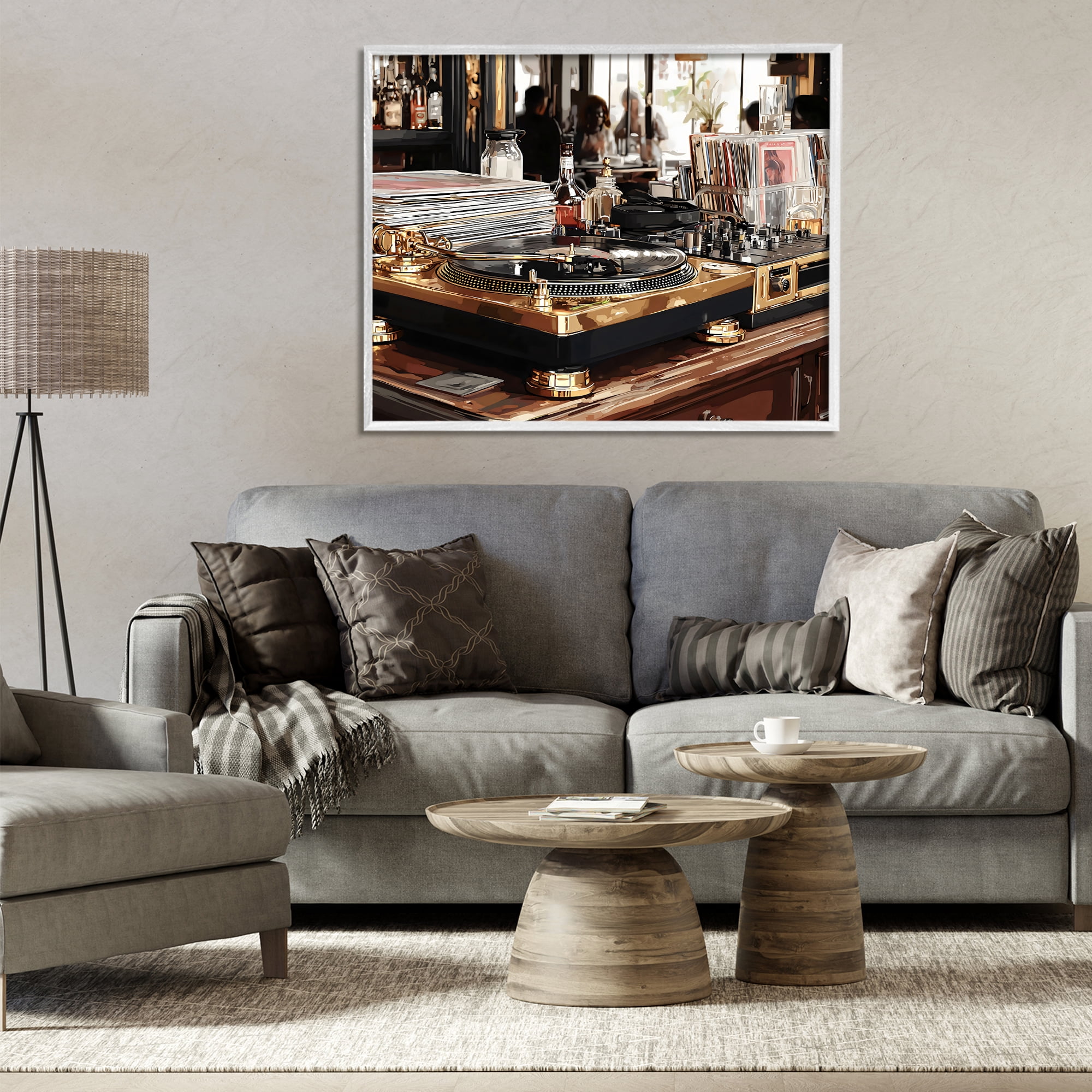Stupell Industries Work Place Vintage Gold Turntable White Framed Giclee Art, design by Franklyn Gregory