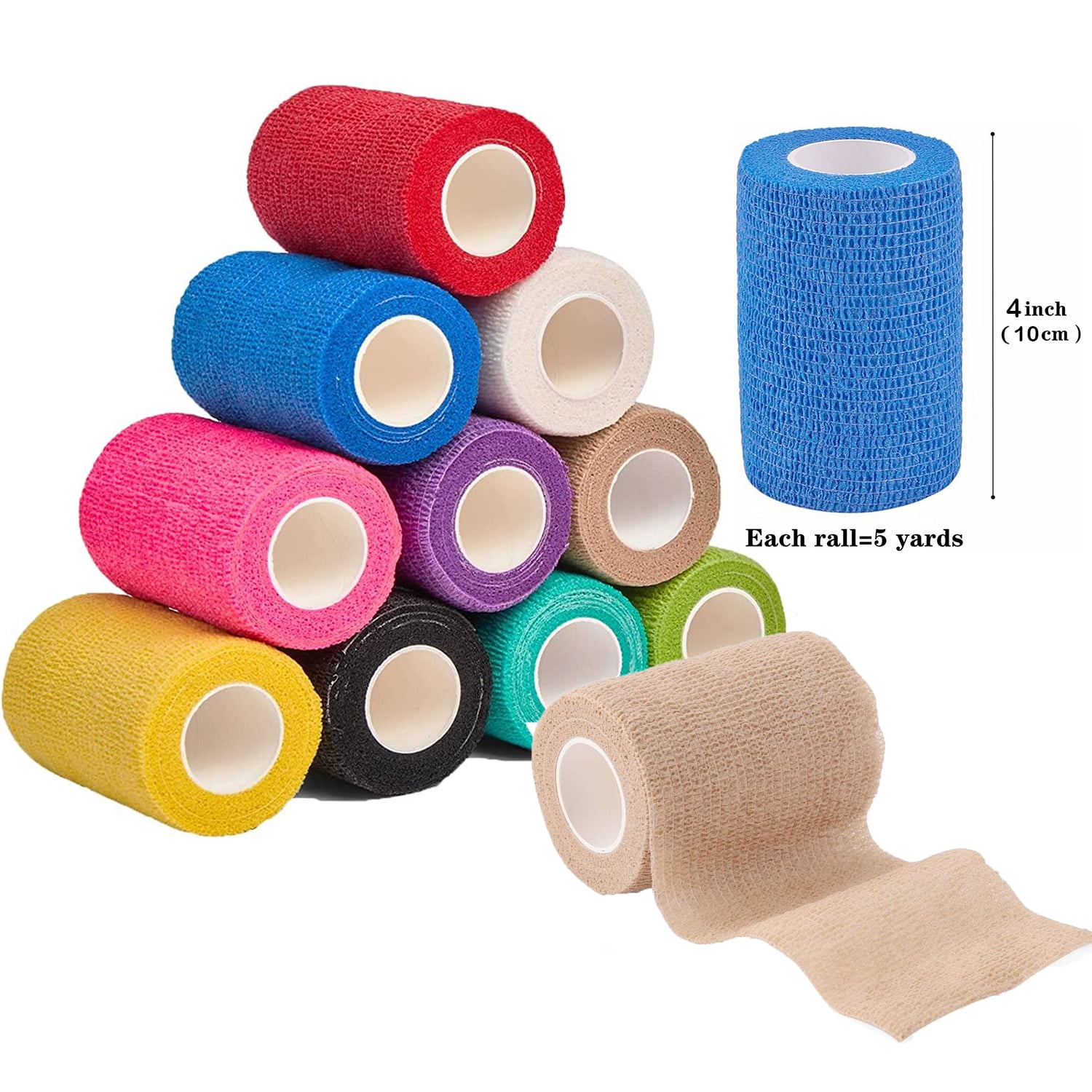 Buy MoonSun 4 inch x 5 Yards Self Adhesive Bandage Wraps, 12 Rolls