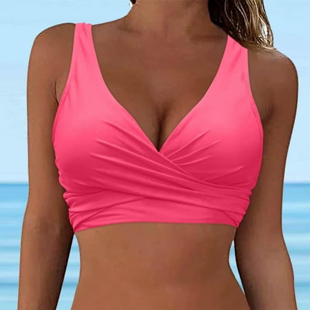 Bid Discount  Women s Solid Bikini Swimsuit  Sleeveless Push-Up Padded  Fashion Blouse  Beach Pool Wear  Supportive Bra  Comfortable Fit | Sopatenor  Hot Pink L