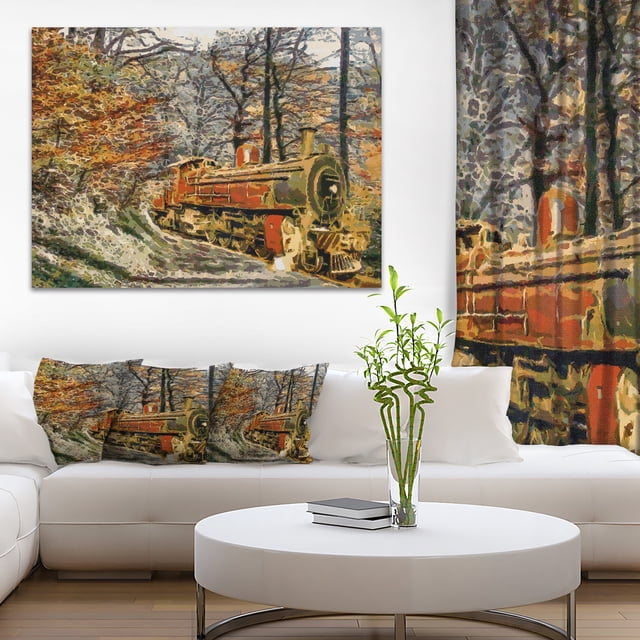 Design Art - Train in Forest Oil Painting