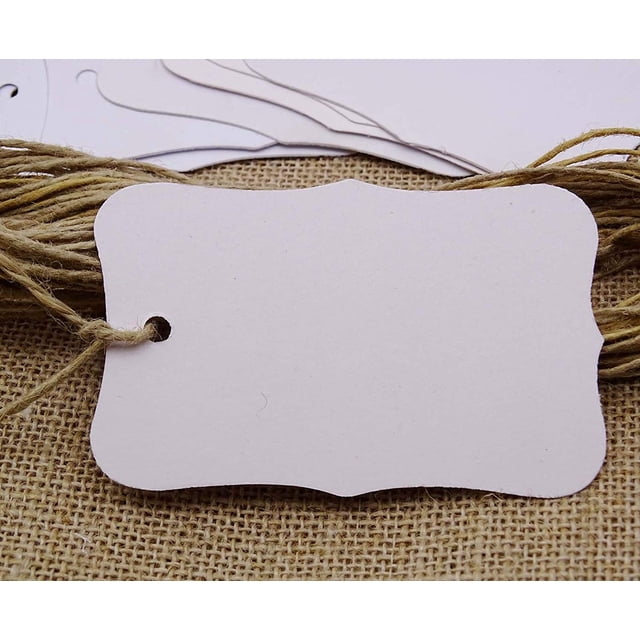 1000 Pcs Bonbonniere Wedding Favor Hang Tags Rectangular Shape White Card Paper Gift Tags with Free Natural Jute Twine