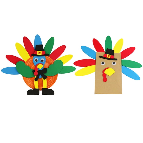 Juego de materiales de artesanía DIY de Acción de Gracias de 2 uds, plato de papel de pavo hecho a mano, bolsa de regalo, decoraciones, juguetes educativos para niños