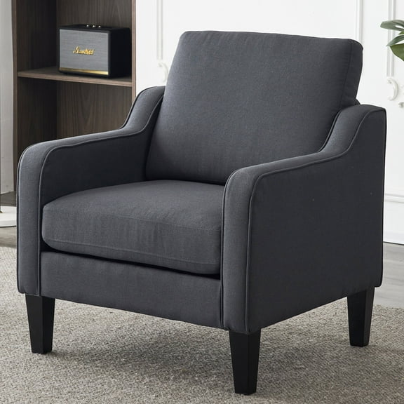 Ktaxon Accent Chair with Thick Cushion, Mid-Century Modern Single Sofa Linen Fabric Armchair for Living Room, Bedroom Dark Gray