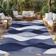 thumbnail image 3 of Outdoor Rug 5x7 ft Abstract Wave Pattern Texture Waterproof Outdoor Patio Rug Mat Non Slip Outside Area Rugs Carpet for RV,Camping,Porch,Deck,Pool,Balconybackyard,Navy Blue, 3 of 9