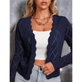 thumbnail image 6 of Women's Long Sleeve Cropped Cardigan Sweaters Open Front Hollow Out Shrugs Navy Blue XXL, 6 of 8