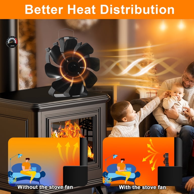 VODA Wood Stove Fan Heat Powered, 8 Blades Fireplace Fan