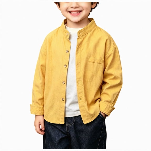 yboeqw 3 6 9 12 18 Months 2t 3t 4t 5t Toddler Boys Shirts Kids Button Down Long Sleeve Jacket Fashion Clothes Outwear(3-4 Years,Yellow)