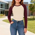 thumbnail image 2 of Girls Long Sleeve Shirts Raglan Color Slim Fit Cute Tunic Top for 5-14 Years, 2 of 6