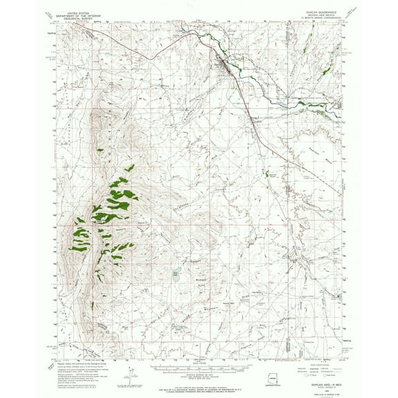 Topographical Map - Duncan Arizona Quad - USGS 1960 - Vintage Wall Art