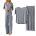 thumbnail image 2 of Womens Petite Summer Pajamas Sets Casual Crewneck Set Breathable Seamless Solid Color Sleepwear Outfit, 2 of 4