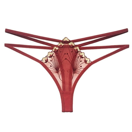 

Yuelianxi Women Embroidered Hollow Mesh Breathable Low Waist Simple Fashion Thong High Elastic Thin Panties