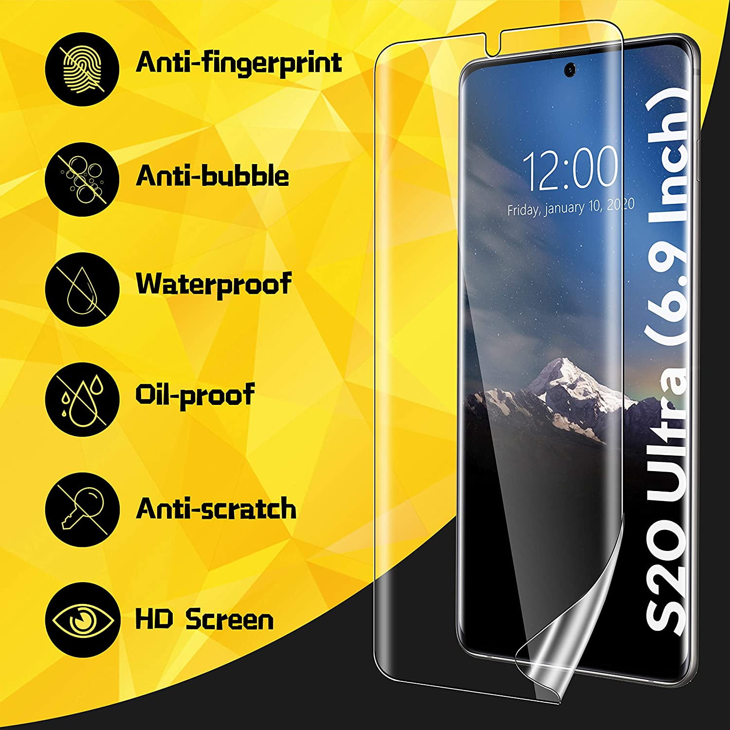 6.9 inch Flexible Film HD TPU Clear Anti-Scratch Film-Samsung Galaxy S20 Ultra , Anhydrous adsorption UniqueMe Screen Protector for Samsung Galaxy S20 Ultra 3 Pack