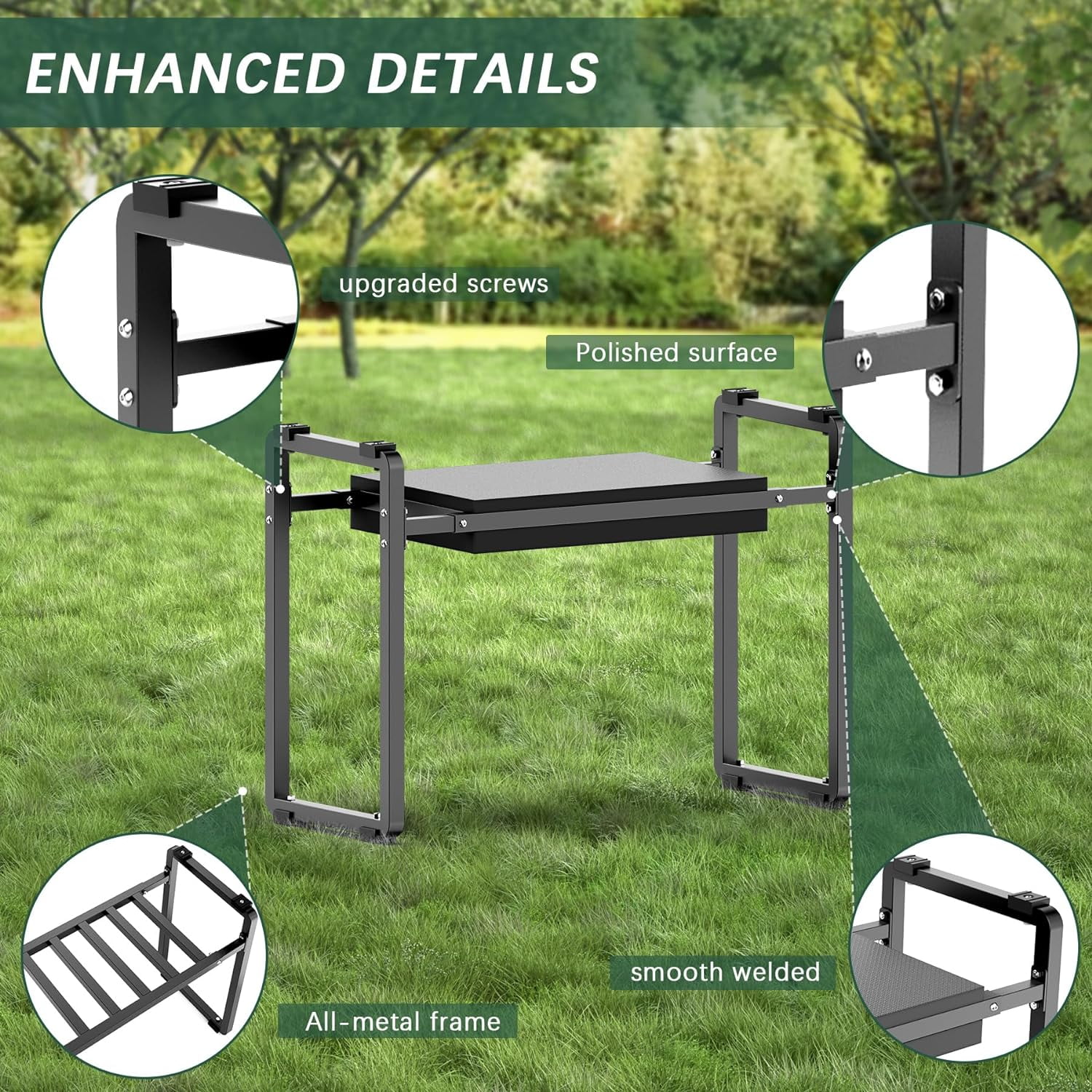 Garden Kneeler and Seat, 10.2" Wider Heavy Duty Thick Gardening Bench for Kneeling and Seat - Multifunctional Kneeler Bench, Gardening Gifts for Women, Seniors Grandparents, Black