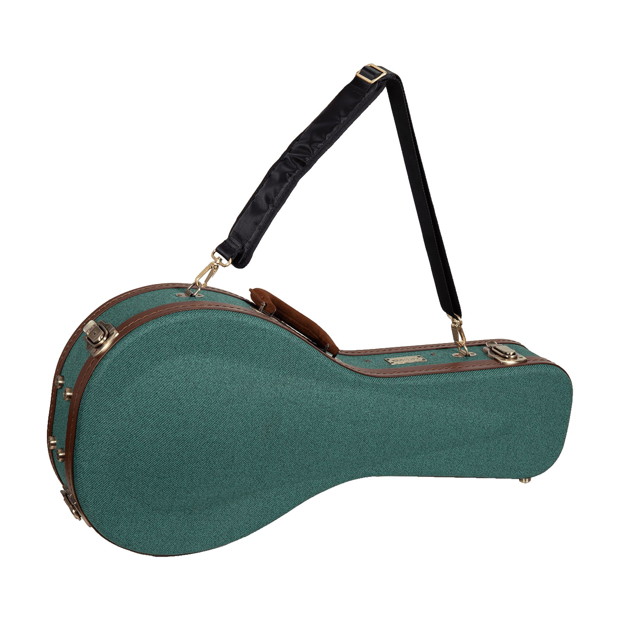 Crossrock Master Series- Wooden A-style Mandolin Case- Security Lock, Genuine Leather Handle, Reinforced Hardware, Metal Feet, Storage Space- Malachite Blue