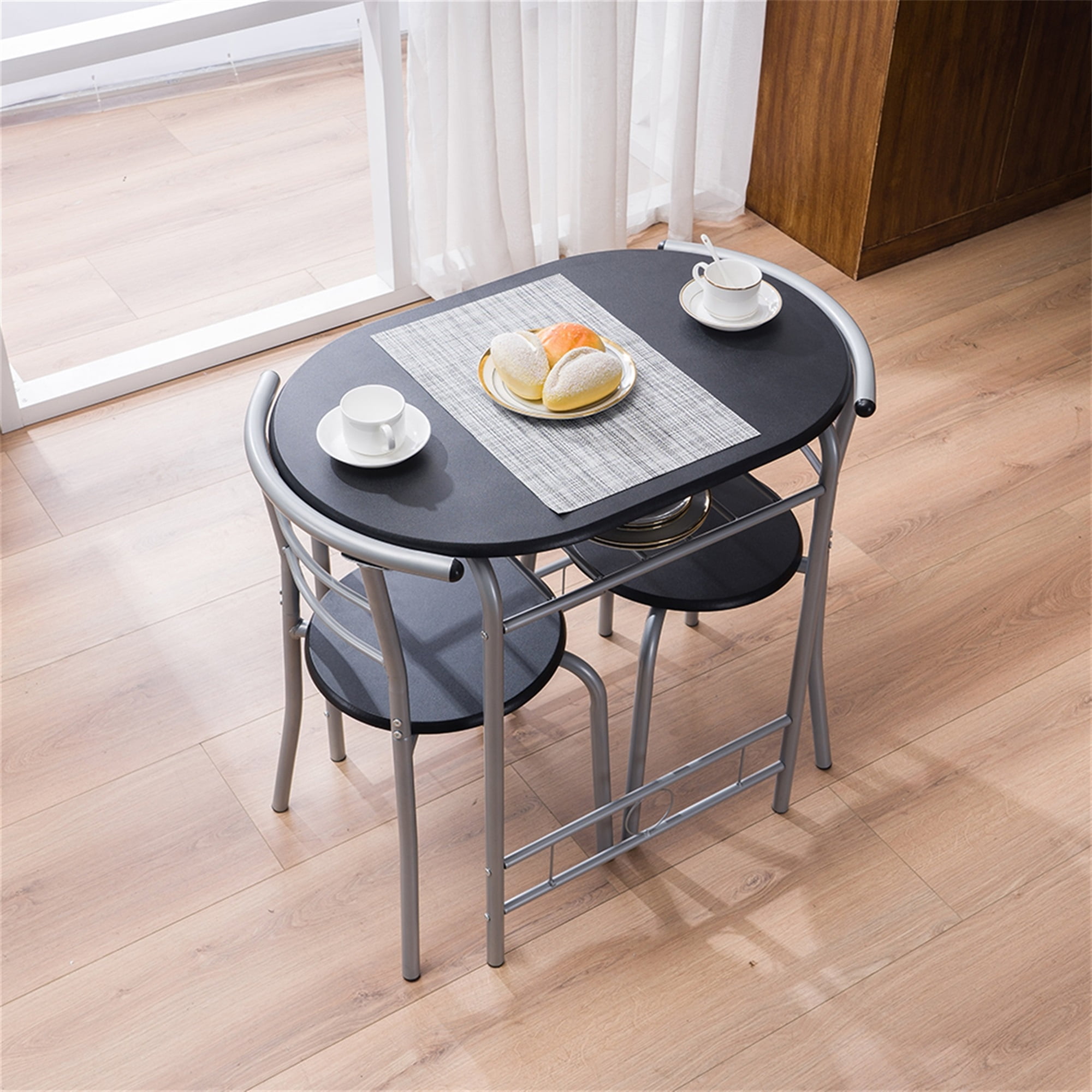 Spaco 3Ps Breakfast Small Kitchen Breakfast Table Set Space Saving PVC Chairs and Table Set for Apartment Dining Room, Silver Spaco 3Ps Breakfast Small Kitchen Breakfast Table Set Space Saving PVC Chairs and Table Set for Apartment Dining Room, Silver