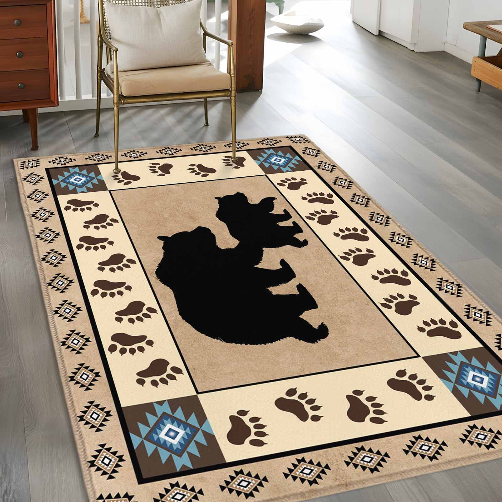 3'x5' Area Rugs, Farmhouse Bear Indoor Outdoor Area Rug for Living Room Bedroom, Country Vintage Animals Paw Print Brown Washable Bathroom Rugs Kitchen Floor Carpet Mats Home Decor Aesthetic