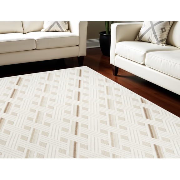 HomeRoots 564106 7 x 9 ft. Geometric Rectangle Area Rug, Cream