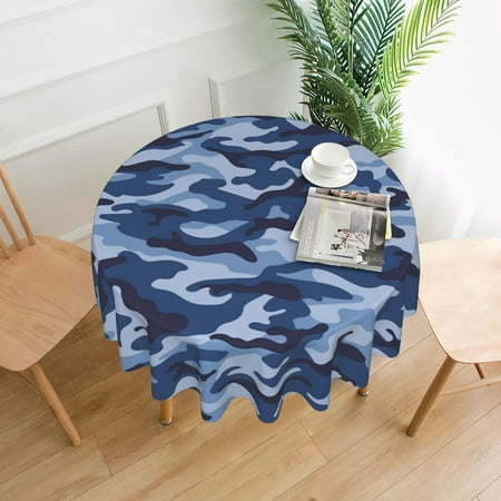 

ZICANCN Round Table Cloths 60 Inch Abstract Blue Camouflage Table Cover Waterproof Washable Outdoor Picnic Tablecloth