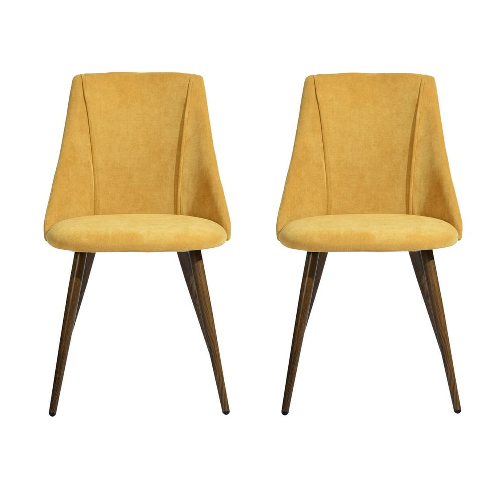 FurnitureR Fabric Modern Dining Chairs, Yellow (Set of 2)
