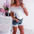 thumbnail image 3 of Puntoco Women Clearance Pants Slim Was Thin Elasticity Lace with Zipper Denim Shorts Blue, 3 of 9