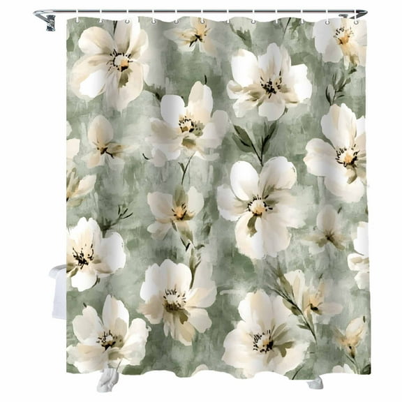 Shower Curtains Watercolor Flowers Bath Curtain White Flowers Waterproof Bathroom Shower Curtain Set with Hooks Decoration 72 x 84 Inches