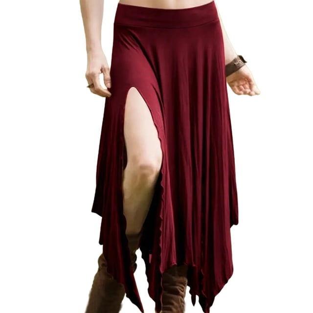 Jupe Maxi Bohème d'Été pour Femmes, Décontractée, Fendue, Fluide, Longue, Style Western Rétro, L
