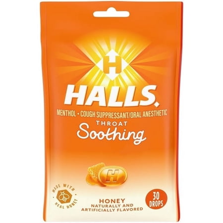 Halls Soothing Honey Naturally & Artificially Flavored Menthol Drops 30 ea (Pack of 3)