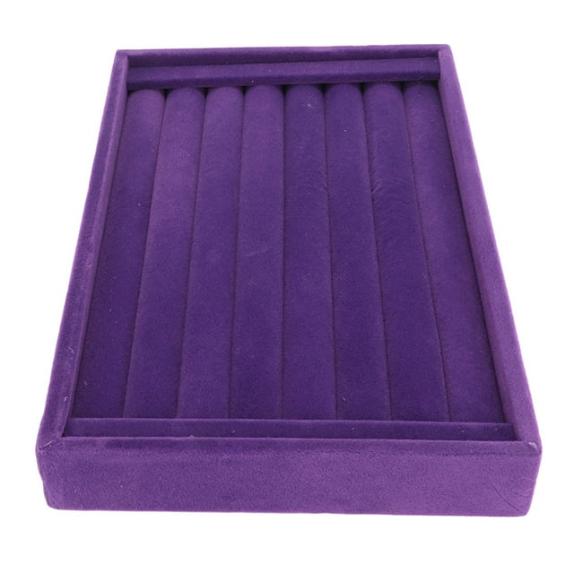 Organizador de anillos de terciopelo morado, 7 ranuras, bandeja apilable para almacenamiento de joyas, vitrina para pendientes