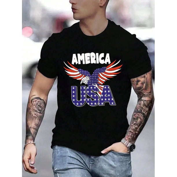 Men's Casual Eagle Letter Printed Short Sleeve T-Shirt