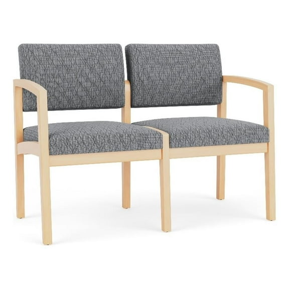 Lenox Wood Reception Waiting 2-Seat Tandem Seating / Natural Wood / Gray