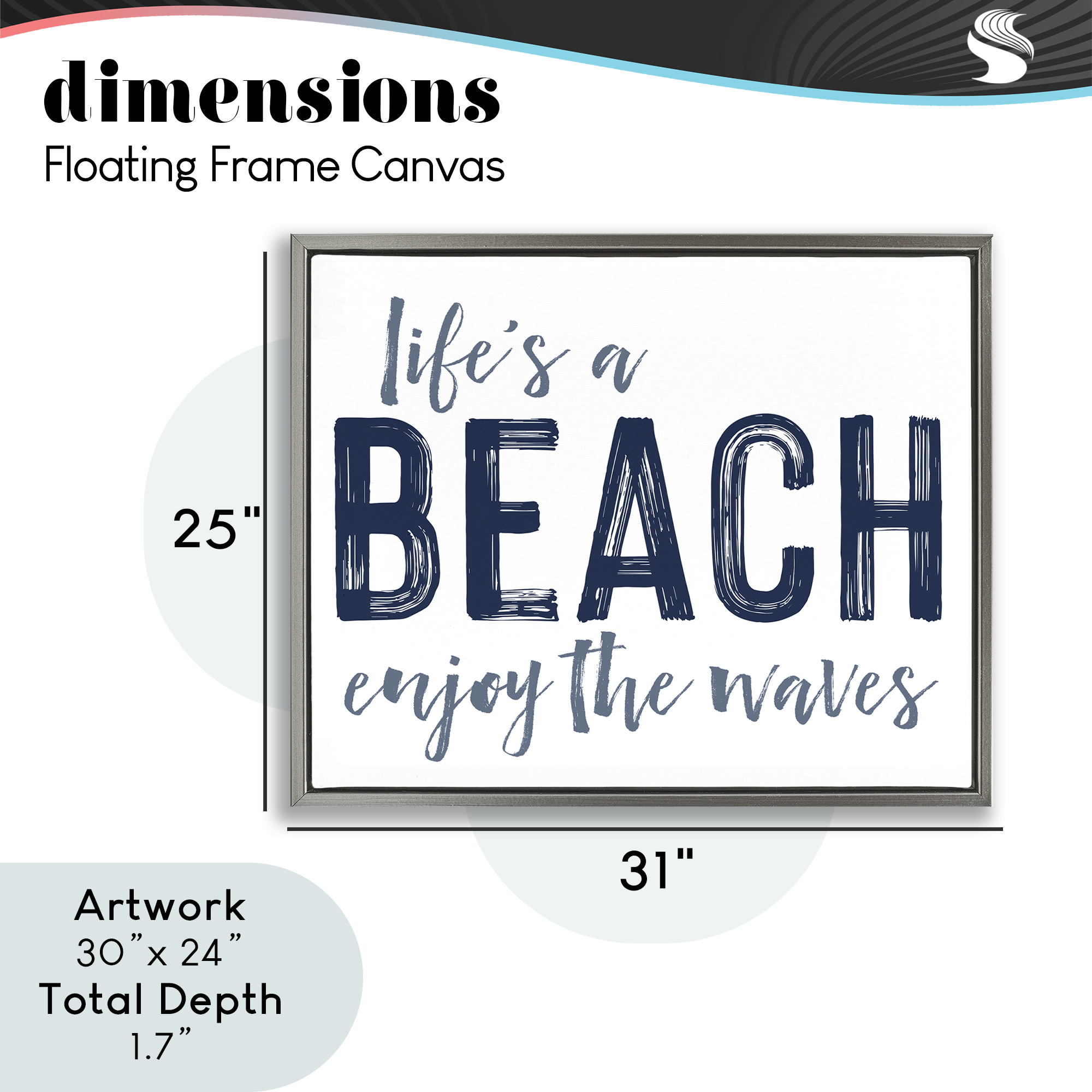 Summer Sentiment Enjoy Waves Gray Framed Floater Canvas Wall Art, design by Lettered and Lined