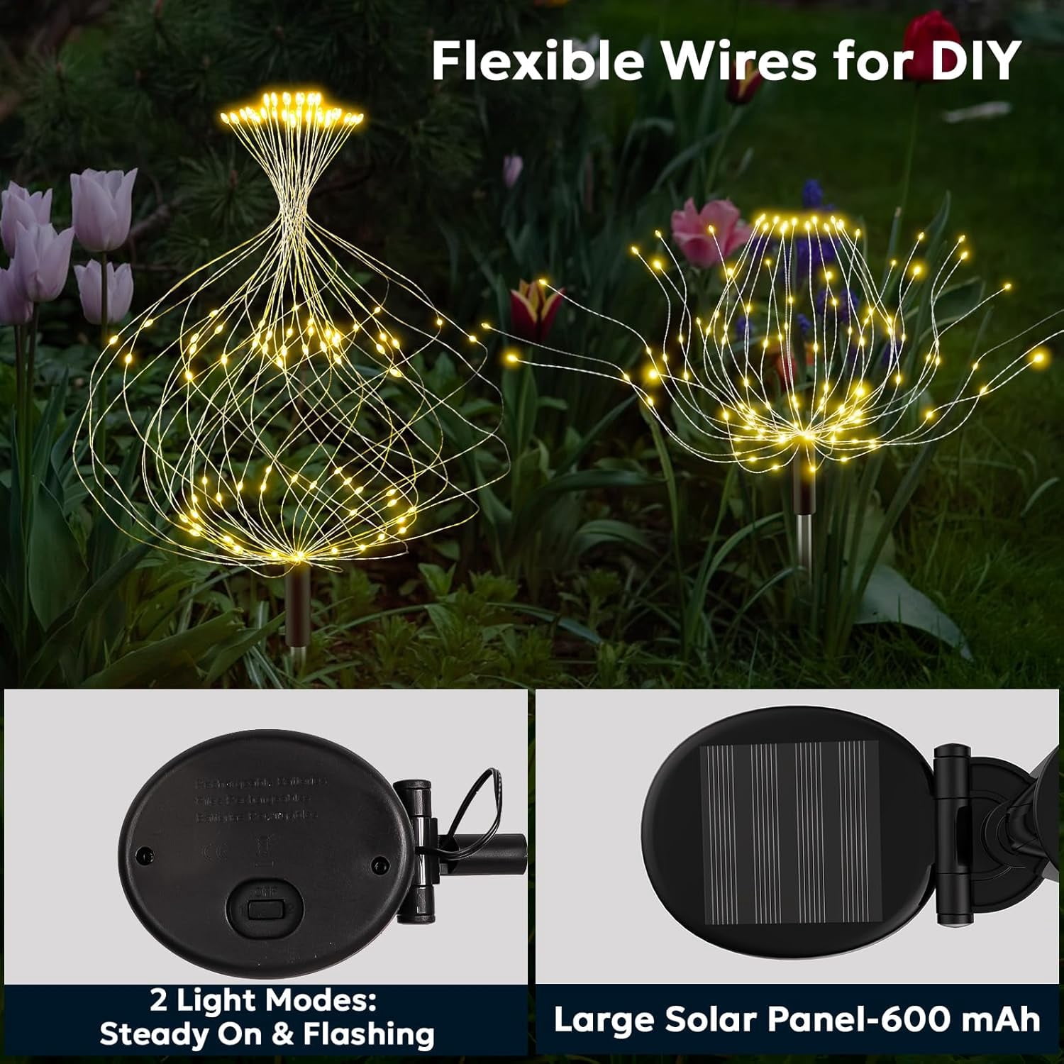 Fountwell Solar Fireworks Lights 200 LED – Waterproof Garden Fairy Light for Outdoor Patio Backyard Party Decor