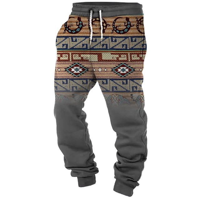 DPTALR Men Printing Drawstring Pockets Elasticated Trousers Cuffed Pants Full Lenght Pants