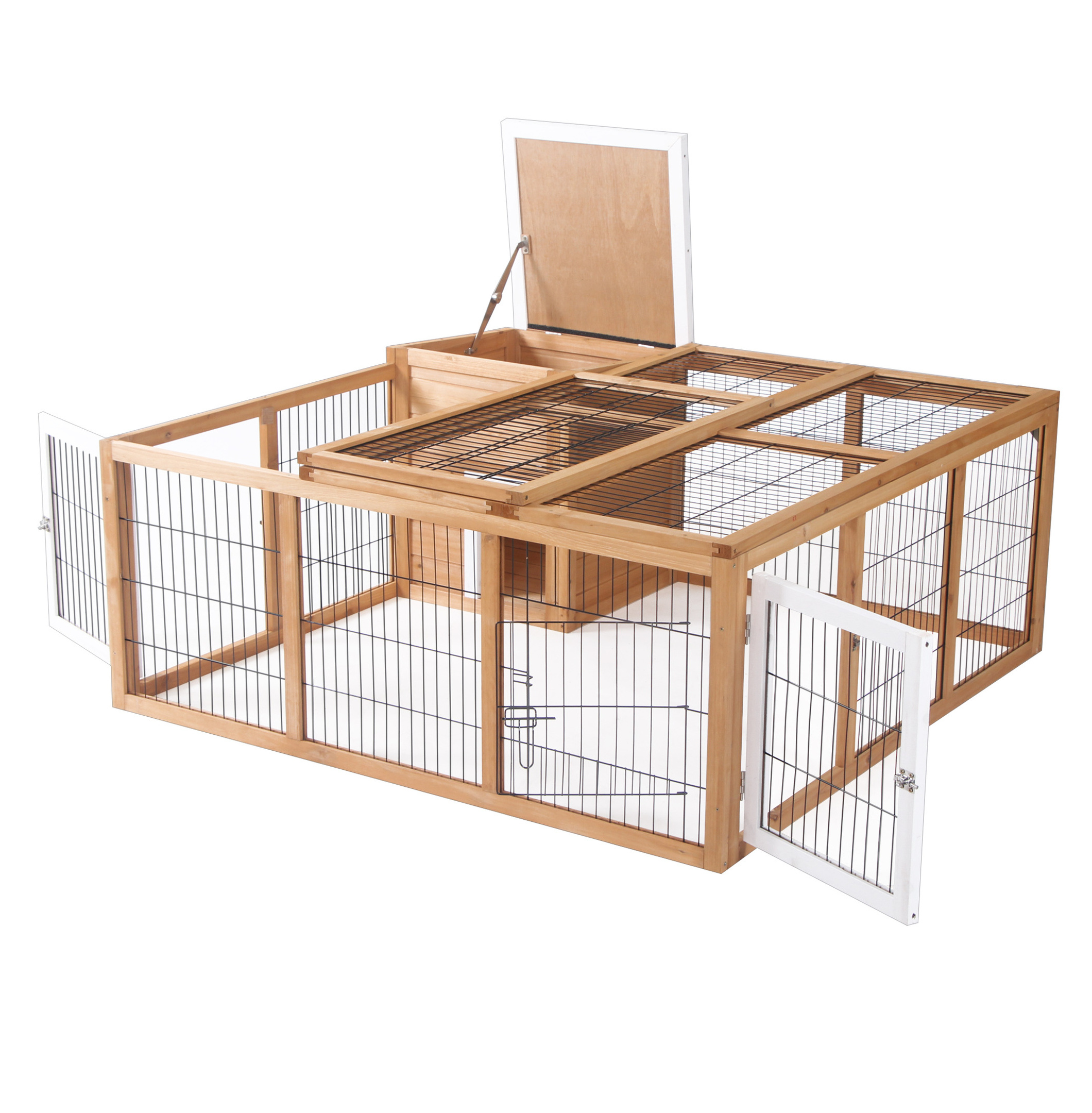 Rabbit Hutch Bunny Cage - Indoor Outdoor Waterproof Rabbit House, Guinea Pig Cage - 2 Rabbit Capacity, Natural Wood