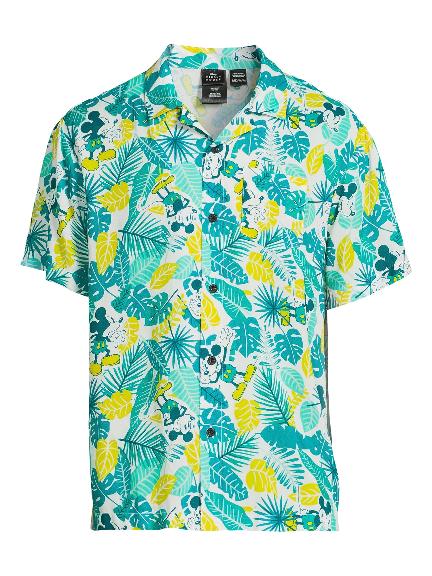 Disney Mickey Mouse Men’s Hawaiian Shirt Print Button-Up Shirt Resort, Sizes XS-3XL