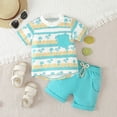 thumbnail image 2 of Teen Boy Clothes Baby Toddler Boys Set Child Kids Spring Summer Cotton Hawaii Printed Short Sleeved Casual 0 3 6 12 18 24 Months T-shirt with Elastic Waist Shorts Children Clothing 2-Piece, 2 of 6