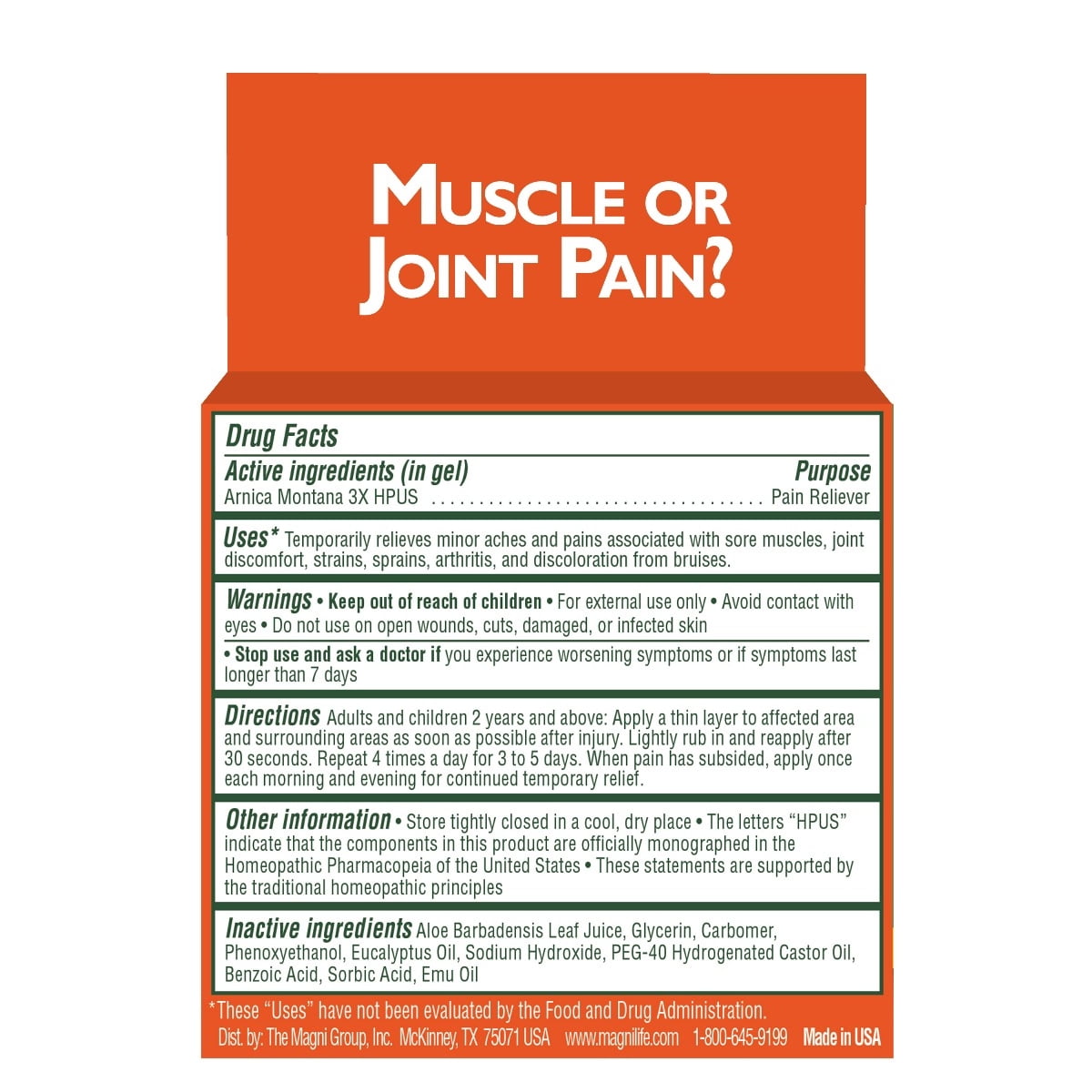 MagniLife Arnica Pain Relief Gel Eases Stiffness, Inflammation and Soreness Naturally, 4 oz