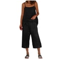 thumbnail image 5 of Favoffer Women's Faux Linen Two Piece Set Adjustable Strap Top Matching Capri Pants Solid Color Breathable Casual Outfit Lightweight Outdoor Daily Wear, 5 of 9