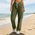 thumbnail image 4 of Sevevn Women's Fall Ribbed-Knit Mid-Rise Straight-Leg Cargo Pants Elastic Drawstring Multi-Pocket Casual Pants, 4 of 6