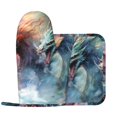 thumbnail image 2 of Honeii Ink Style Wave Dragon patten Oven Mitts and Pot Holders Sets, Baker Oven Mitts, Mittens for Kitchen Decor, Baking Lover over Gloves Gifts, 2 of 7