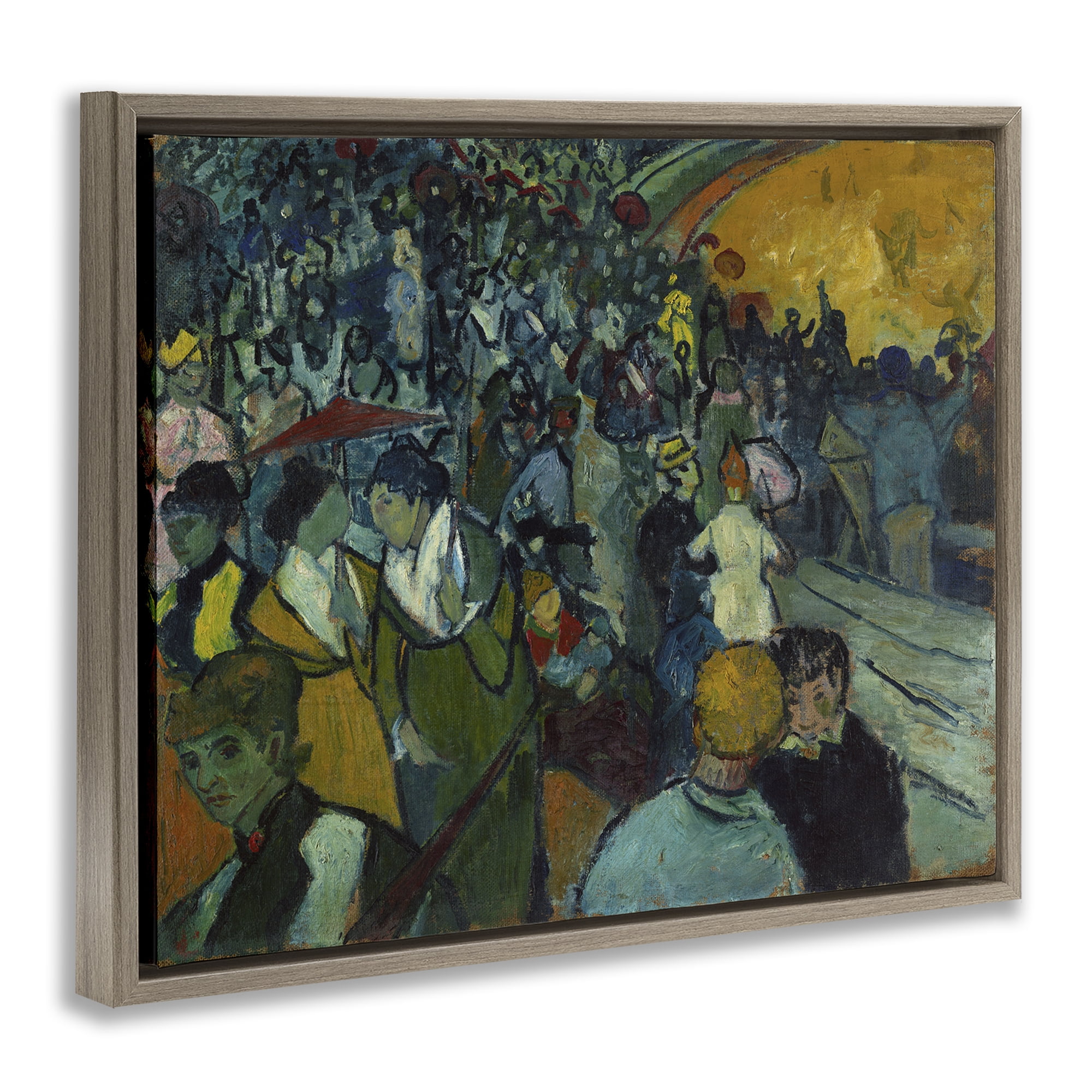 Stupell Industries Classical Van Gogh Arena People Painting Brown Floater Framed Canvas Art Print Wall Art, 21 x 17