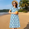 thumbnail image 4 of Lsque Blue Fish Scale Texture Print Women's Casual Dress T-Shirt Summer Short Sleeve Scoop Neck Swing Dresses, 4 of 6