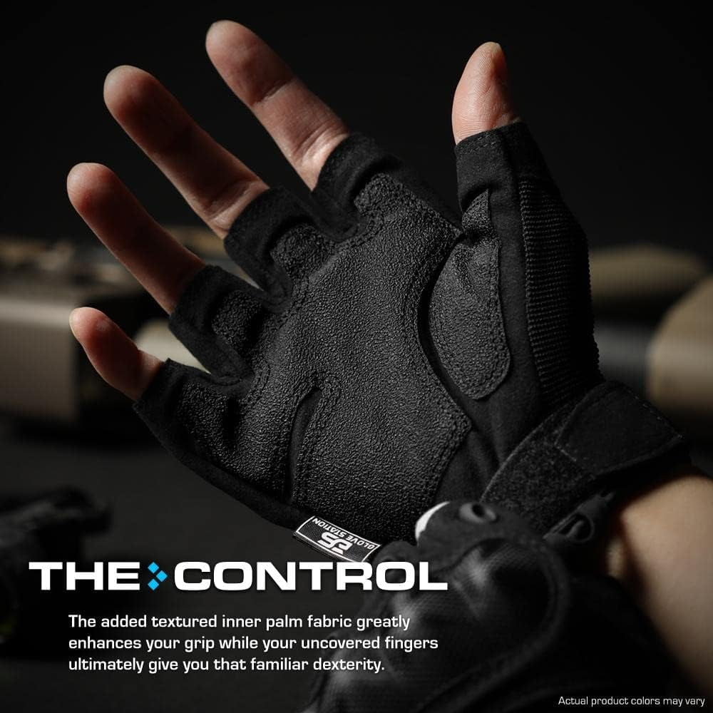 Glove Station- Fingerless Knuckle Gloves for Men - Motorcycle Gloves for Driving, Hiking, or Work - Black/X-Large