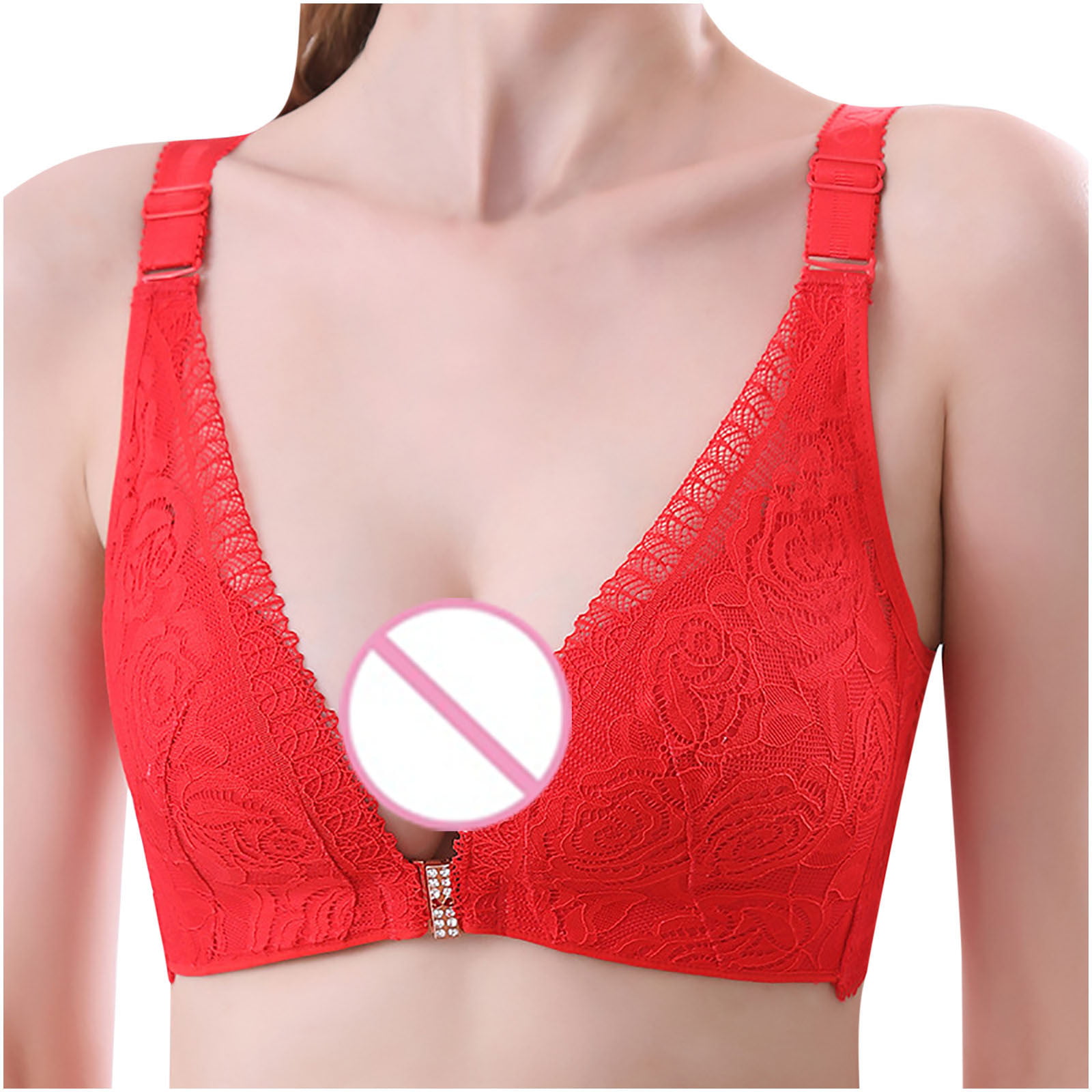 Aoochasliy Bras for Women Clearance Fashion Front Closure Rose Beauty Back  Wire Free Push Up Hollow Out Bra Underwear 