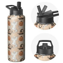 40 OZ Spooky Halloween Water Bottle With Straws Double Walled Vacuum Insulated Sports Bottle Ghost Skull Travel Thermal Cup Leak Proof Stainless Steel Tumbler Halloween Gift